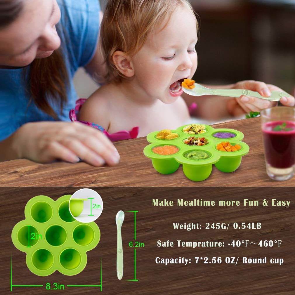 ROTTAY Silicone Egg Bites Molds and Steamer Rack Trivet with Heat Resistant Handles Fit Instant Pot Accessories, 7pcs set for 6qt & 8qt Electric Pressure Cooker With 2 Spoons and Silicone spatula
