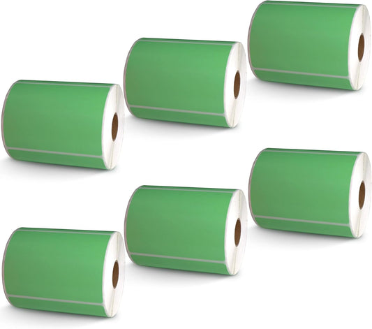 BETCKEY - 4" x 3" Shipping & Multipurpose Labels Compatible with Zebra & Rollo Label Printer,Premium Adhesive & Perforated[Green, 6 Rolls, 3000 Labels]