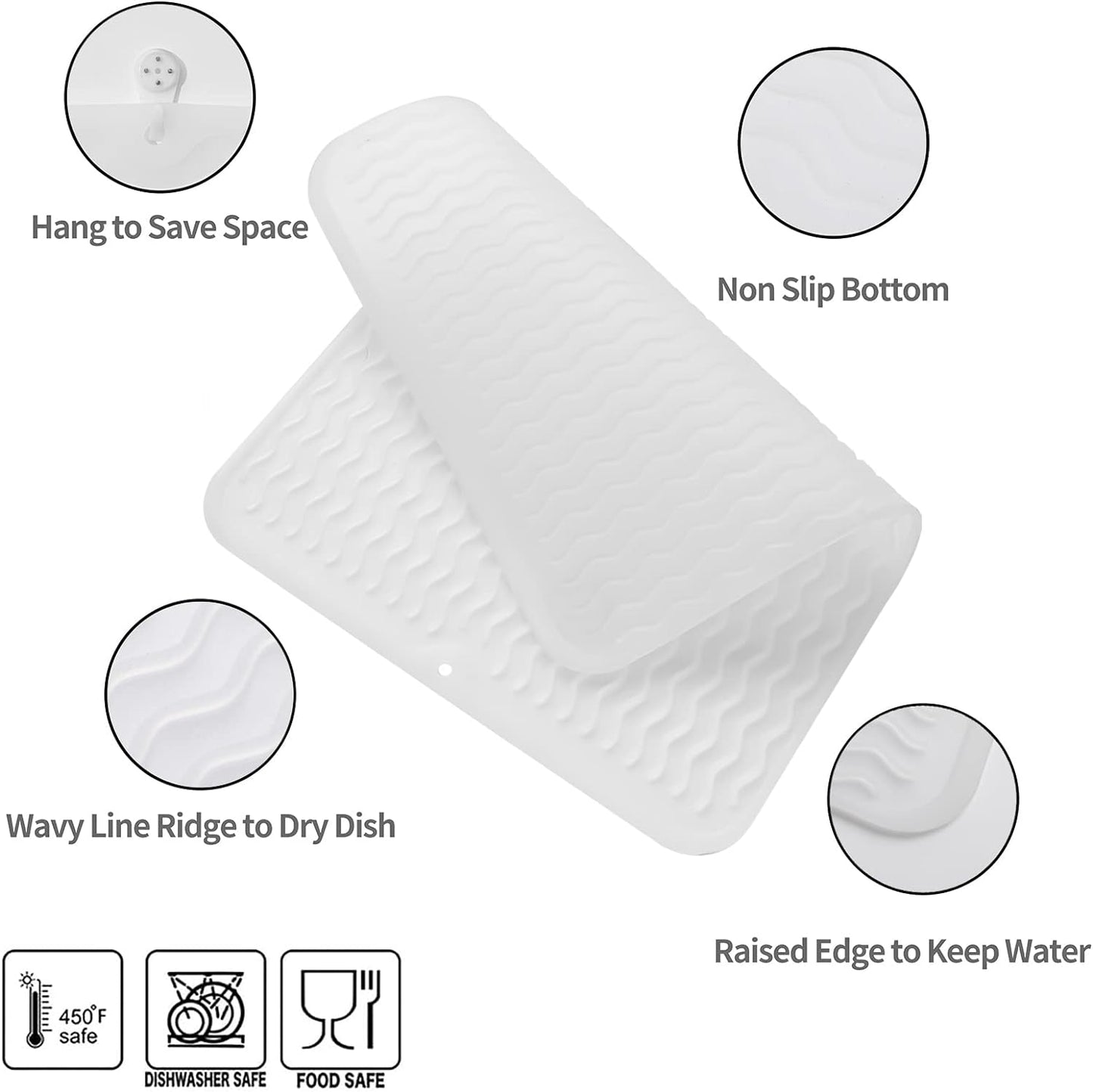 Silicone Dish Drying Mat for Multiple Usage,Easy clean,Eco-friendly,Heat-resistant Silicone Mat for Kitchen Counter or Sink,Refrigerator or drawer liner Translucent L 16 inches x 12 inches