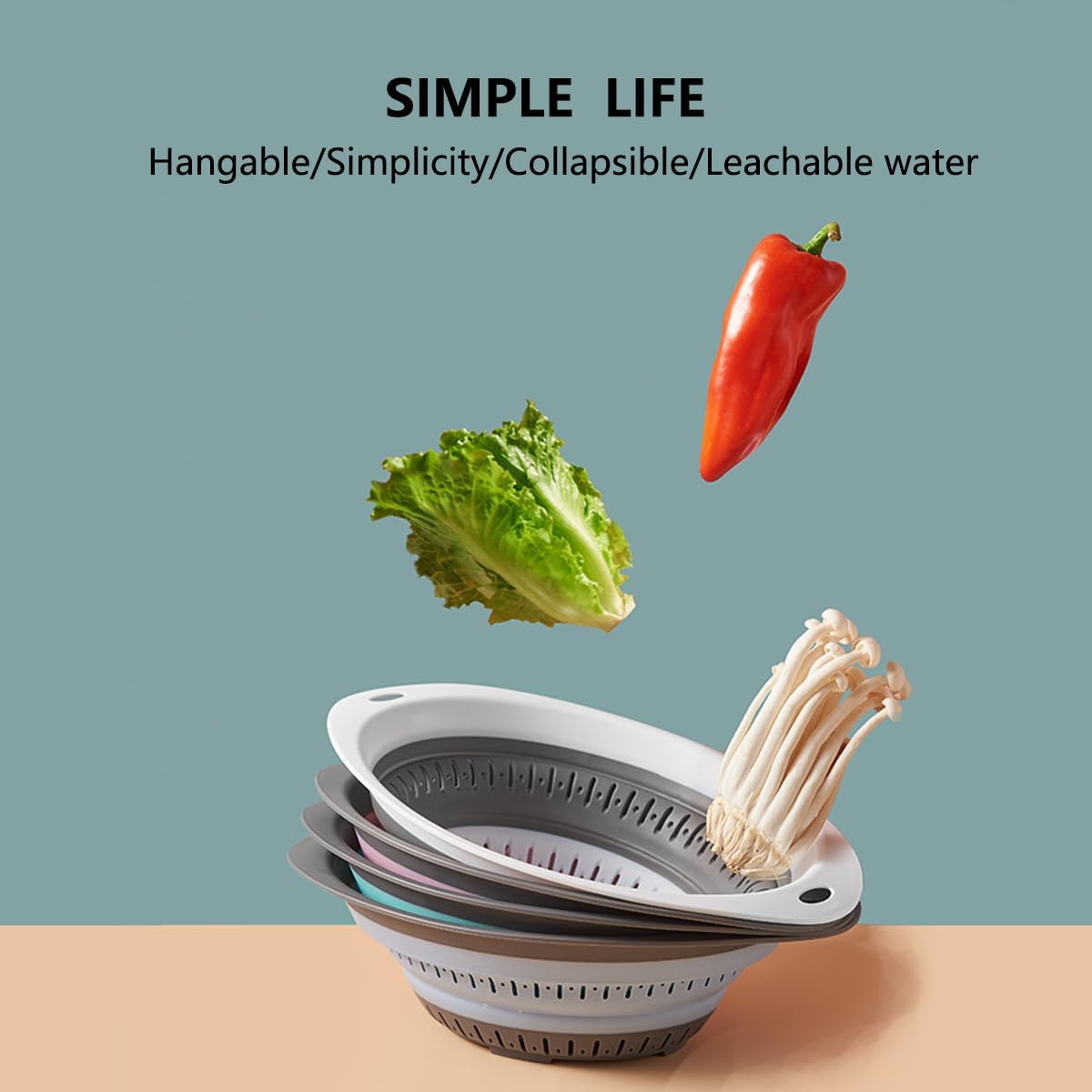 Collapsible Colander and Strainer,Silicone Strainer Colanders & Food Strainers,for Vegetable and Fruit, Kitchen Essentials (2, Blue, 1.3L+2.5L)
