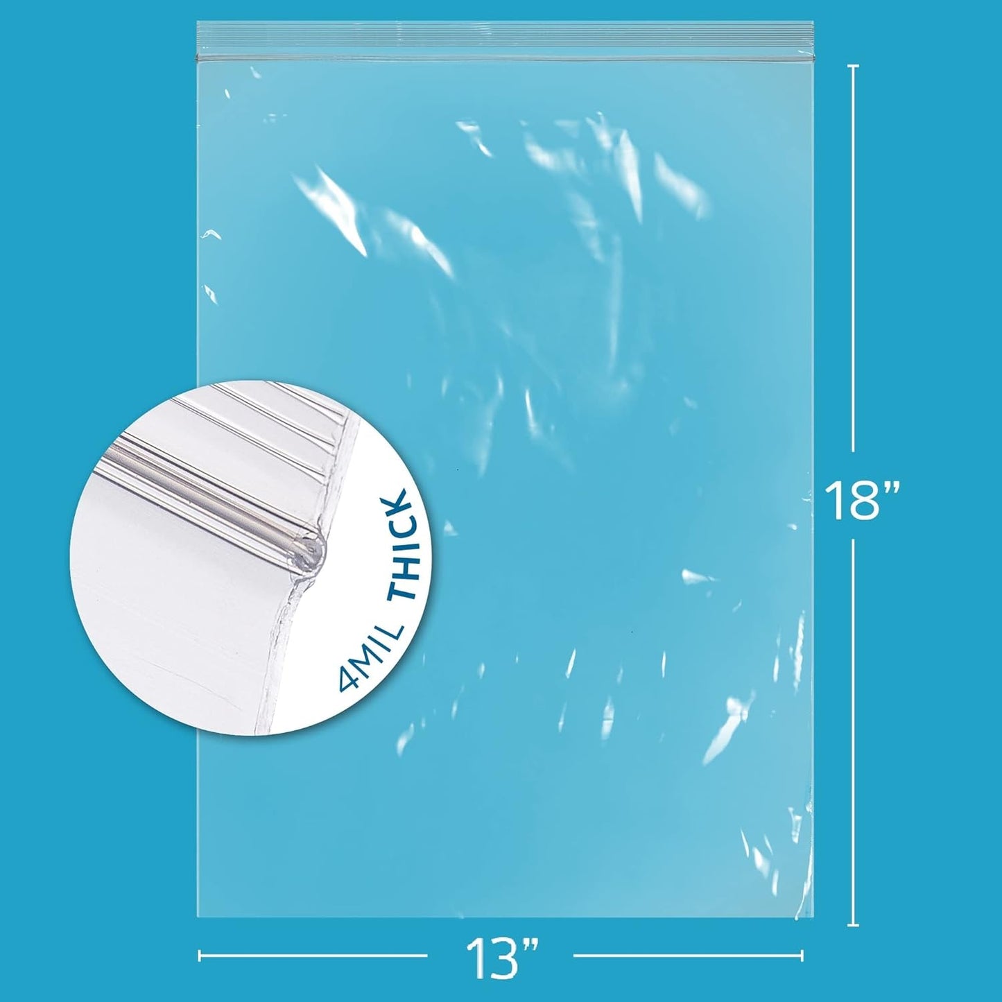GPI - 13" X 18" Bulk Pack of 500, 4 Mil Thick, Heavy Duty, Clear Plastic Reclosable Freezer Zip Bags, Strong & Durable Poly Baggies with Resealable Zipper Top Lock.
