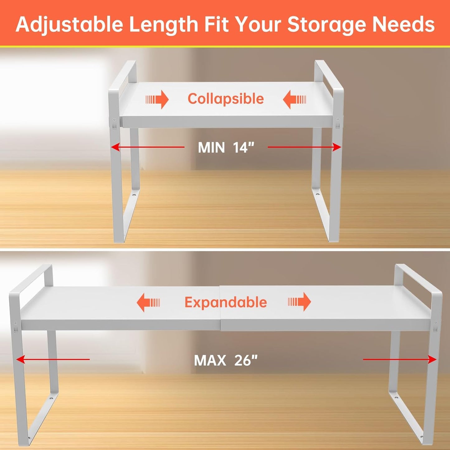 Expandable Cabinet Organizer 14"~25", Kitchen Shelf Organizer Spice Rack 11” wide, Cupboard Organizers And Storage Shelves, Kitchen Counter Organizers, Countertop Cabinets Small Pantry Shelf