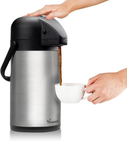 64 Oz Airpot Coffee Dispenser with Pump, Insulated Thermal Coffee Carafe - Stainless Steel Hot Beverage Dispenser - Coffee Urn for Hot/Cold Water, Drink Dispenser for Parties