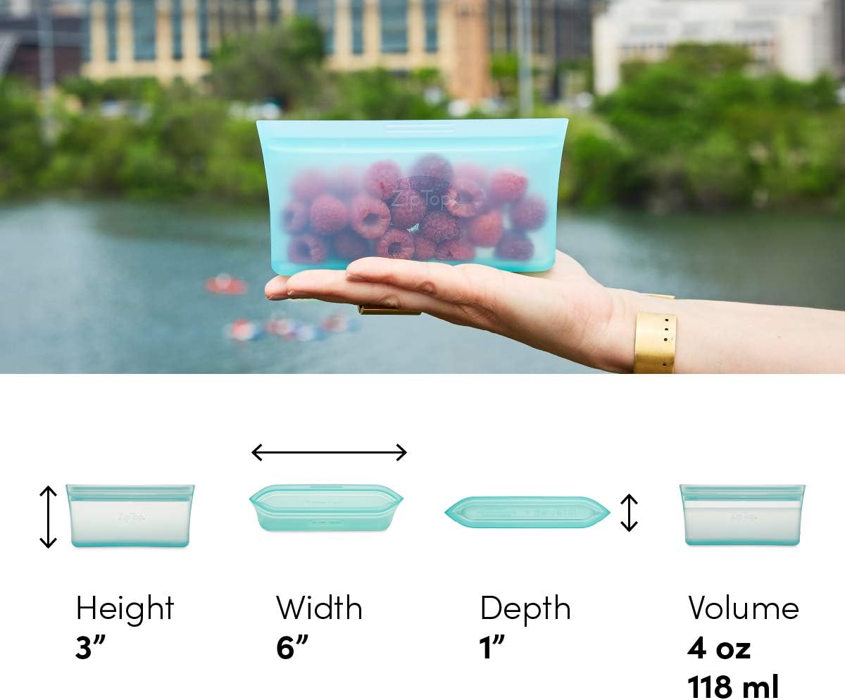 Zip Top Reusable Food Storage Bags | Snack Bag [Peach] | Silicone Meal Prep Container | Microwave, Dishwasher and Freezer Safe | Made in the USA