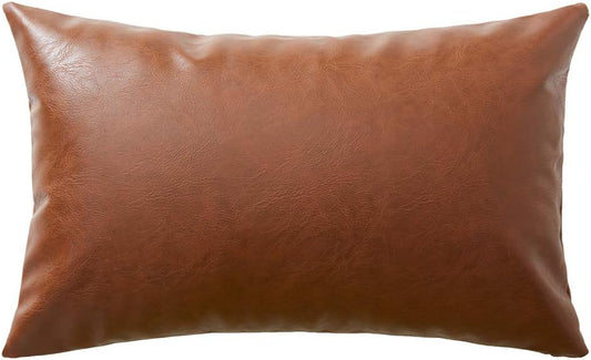 Fancy Homi Faux Leather Boho Decorative Throw Pillow Covers, Thick Modern Solid Square Cushion Case Set for Couch Sofa Bedroom Car Living Room (12x20 Inch/30x50 cm, Brown)