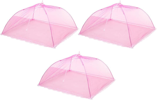 uxcell 3 Pcs Large and Tall Food Covers 17" Mesh Food Covers for Outdoors Collapsible Food Protector Covers Tent for Parties Outdoor Picnics BBQs, Rose