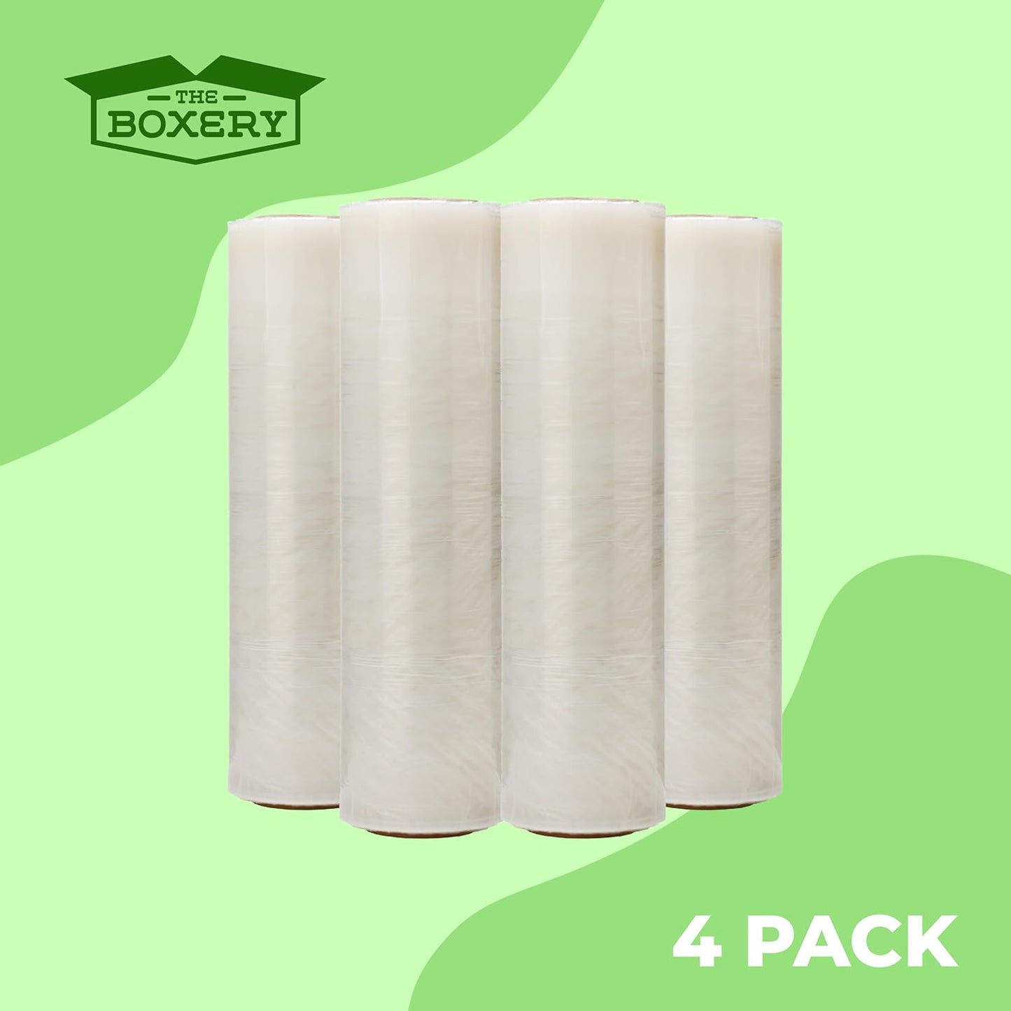 The Boxery- 18''X1500' Per Roll Stretch Wrap-4 Rolls/6000 Feet Total (50 Gauge) – Warehouse Grade, Stretch Wrap Film Clear Cling Plastic for Shipping, Moving and Packaging
