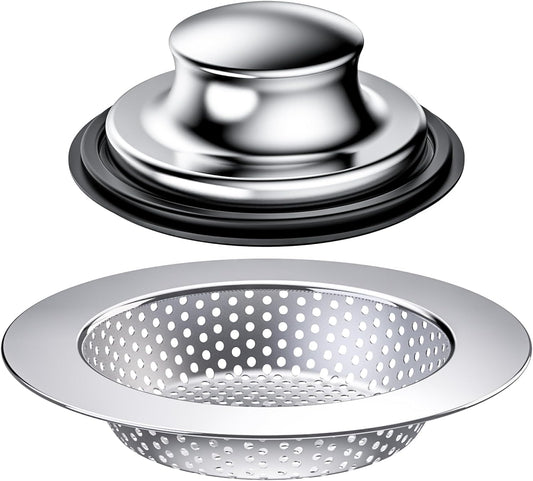 2PCS Kitchen Sink Stopper and Kitchen Sink Drain Strainer, Drain Catcher and Drain Cover for Kitchen Sink, Drainer for Standard 3-1/2 Inch Garbage Disposal Sink Drain