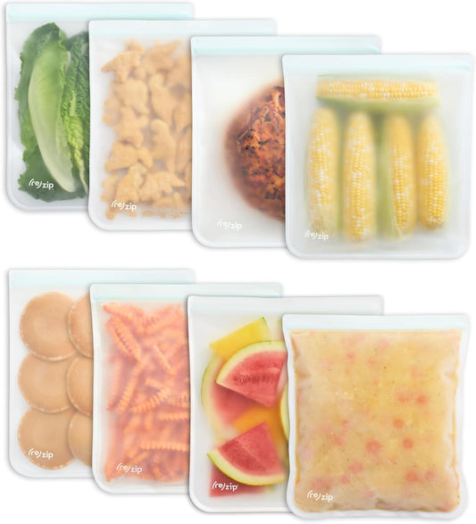 (re) zip Gallon Reusable Bags | BPA-Free, Food Grade, Leakproof, Freezer and Dishwasher Safe | Holds 16 Cups / 128 Fl Oz | 8-Pack (Clear)