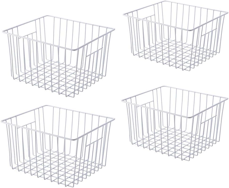Freezer Baskets Storage Organizer, Refrigerator Metal Wire Basket bins, Household Bins with Built-in Handles for Kitchen Cabinets, Freezer, Pantry, Closets, Bathrooms, 4 Packs