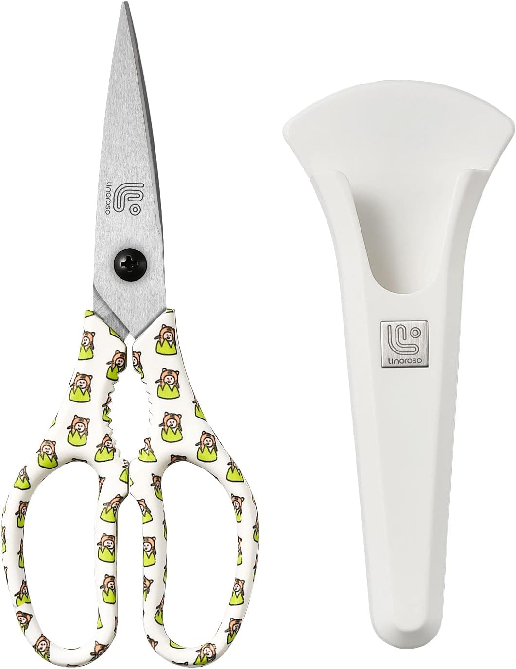 Linoroso Kitchen Scissors Heavy Duty Kitchen Shears with Magnetic Holder Made with Japanese Steel 4034, Multipurpose Ultra Sharp Cooking Scissors for Meat/Vegetables/BBQ/Herbs/Pizza (Graphic,Tiger)