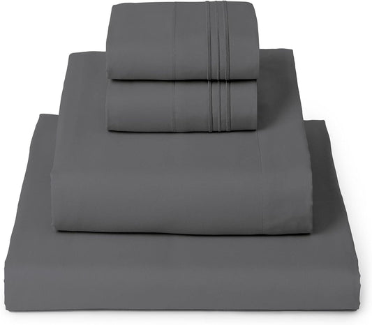 Mellanni Full Sheets Set - 4 PC Iconic Collection Bedding - Hotel Luxury, Extra Soft, Cooling Bed Sheets - Wrinkle, Fade, Stain Resistant (Full, Gray)