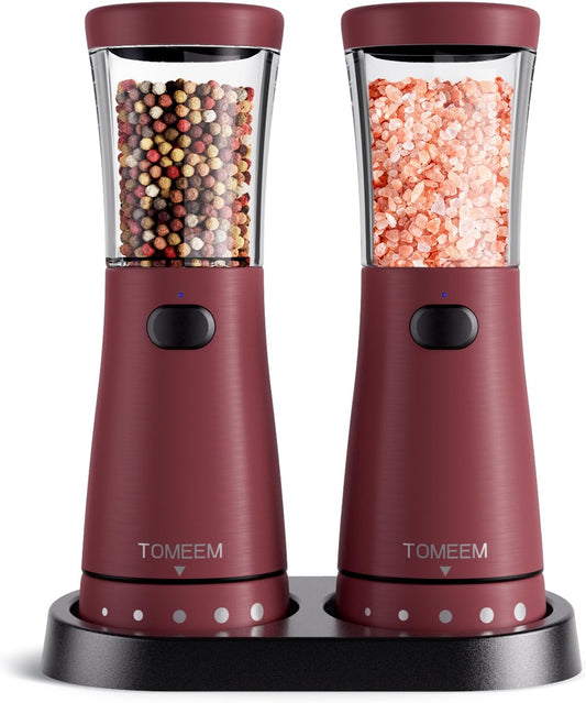 Electric Salt and Pepper Grinder Set with Storage Base, Stainless Steel Rechargeable Salt and Pepper Grinder Set with 4.5 oz Large Capacity, 1.8" Wide Mouth, Adjustable Coarseness, Ideal for Kitchen