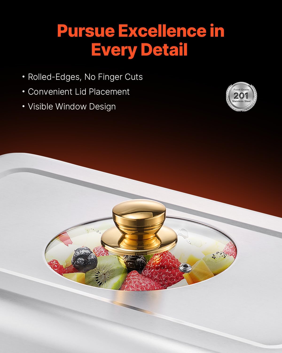 VEVOR Chafing Dish Buffet Set, 8 Qt 4 Pack, Stainless Steel Chafer with 4 Full Size Pans, Rectangle Catering Warmer Server with Glass Lid Water Pan Folding Stand Fuel Holder, for Wedding Party Banquet