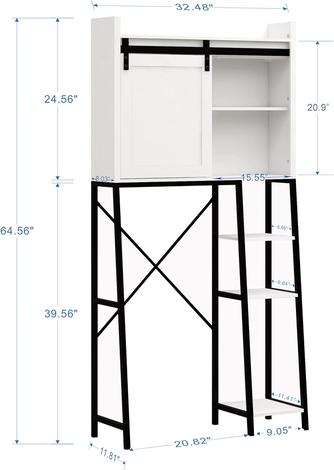 Over The Toilet Storage Cabinet, Over Toilet Bathroom Organizer, Above Toilet Storage Cabinet with Barn Doors Behind Toilet Bathroom Organizer Toilet Paper Holder Stand Laundry Cabinet