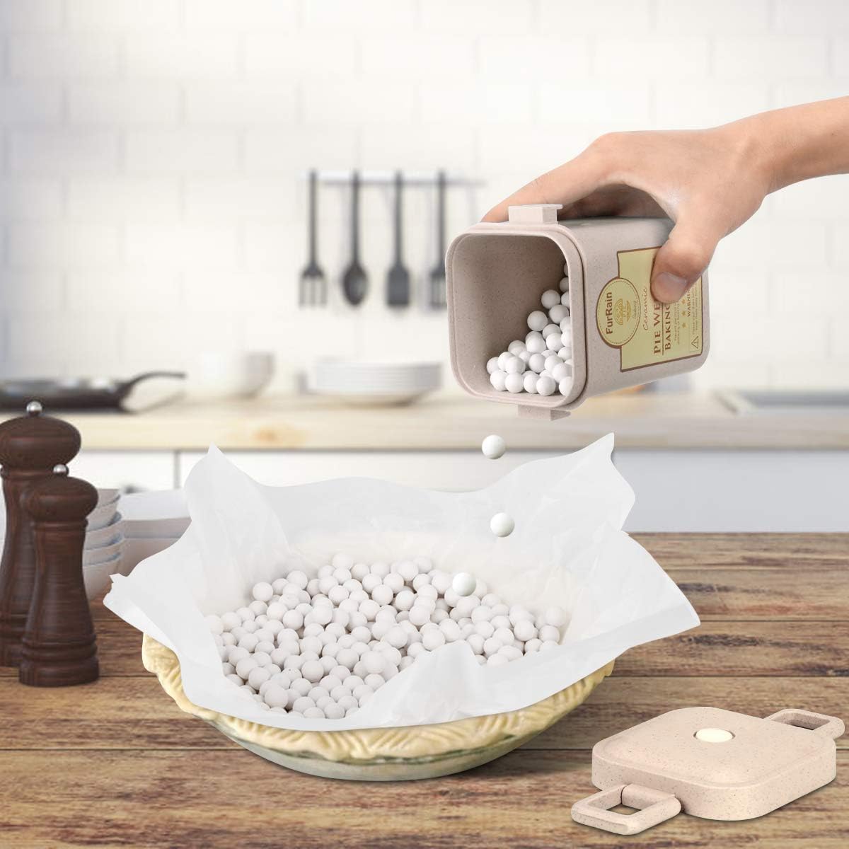 Ceramic Pie Weights Reusable 10mm Baking Beans Pie Crust Weights Natural Ceramic Stoneware with Wheat Straw Container