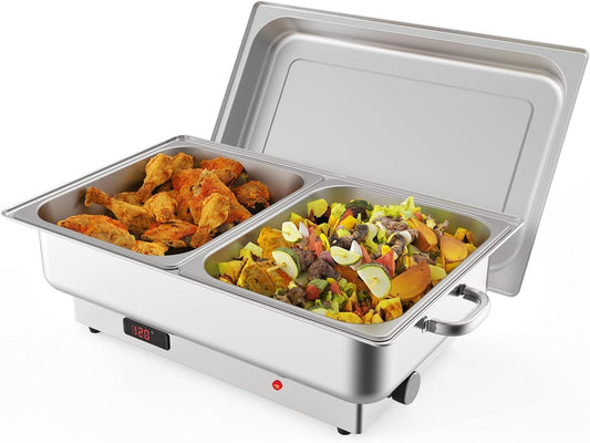 Electric Chafing Dish Buffet Set, 2 x 4.5QT Half-Size Buffet Servers and Warmers Stainless Steel Chafing Dish, Commercial Food Warmer with Temperature Control Display for Parties, Catering, Festival