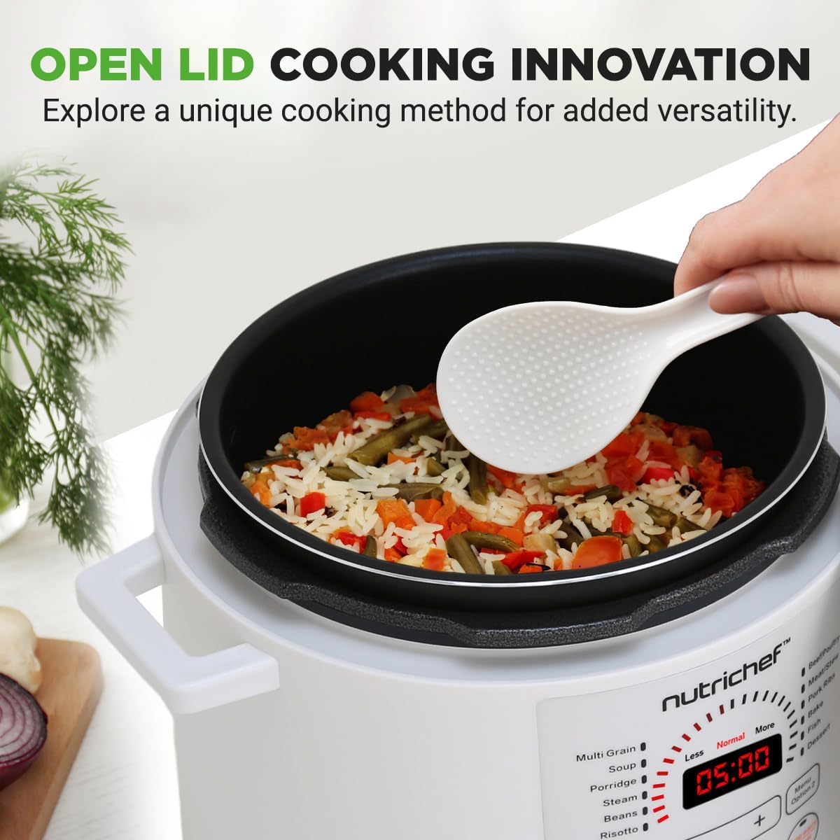 NutriChef Electric Pressure Cooker 6 Quart Capacity | 9 Function Digital Countertop Pressure Cooker | Adjustable Time & Temperature | Cook, Bake, Steam, & Braise | 13.1 x 11.4 IN | White