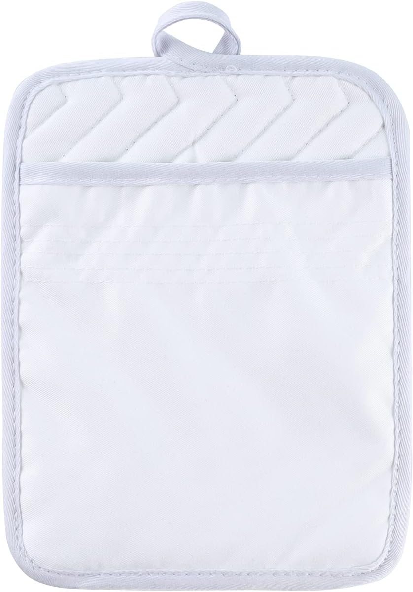Anyi Pot Holders and Oven Mitts 7" X 9" Heat Resistant Pocket Pot Holder Set Feature of Non Slip Kitchen Hot Pad Oven Mitts, 3-Pack (White)