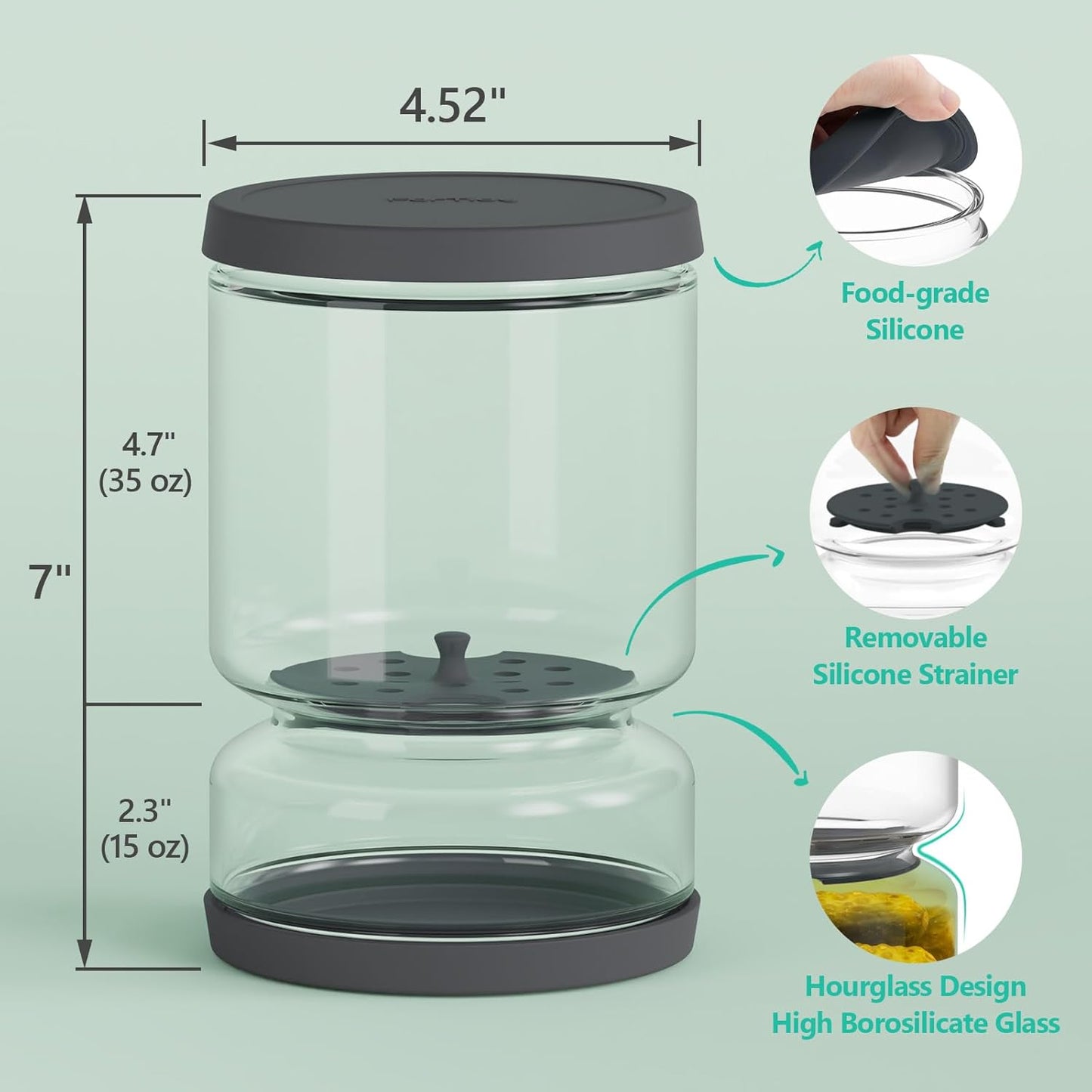 Airtight Glass Pickle and Olive Container - 50 OZ Jar with Strainer for Pickle Lover, Kitchen Organization Must-Have Versatile Food Keeper, BPA-Free, Dishwasher Safe (Midnight Blue)