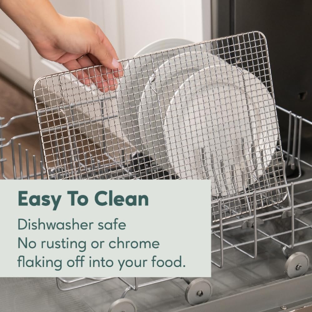 Ultra Cuisine Oven-Safe, Dishwasher-Safe 100% Stainless Steel Cooling and Baking Rack Set Heavy Duty Tight-Wire - 11.5 x 16.5-inch - Set of 2 - Half Sheet Pan Cooling Racks