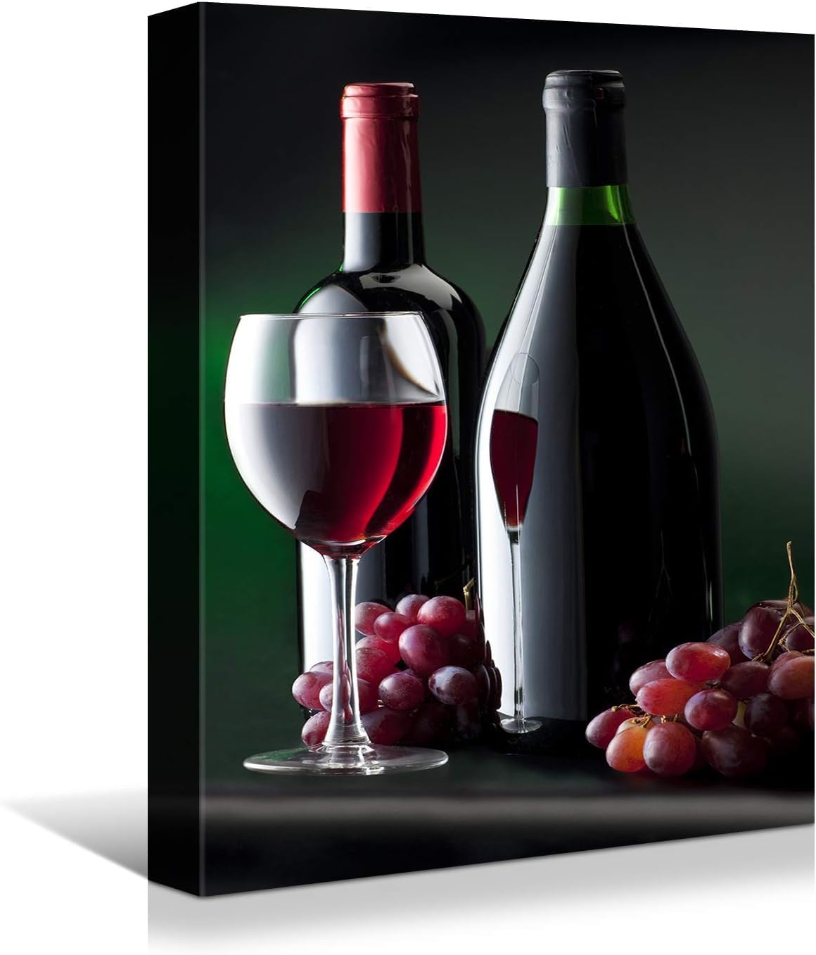 Looife Kitchen Wine Bottle Canvas Wall Art, 36x48 Inch Gallery Wrapped Red Wine with Grapes Picture Prints Wall Decor, Modern Art Deco for Dining Room and Bar Wall Decoration