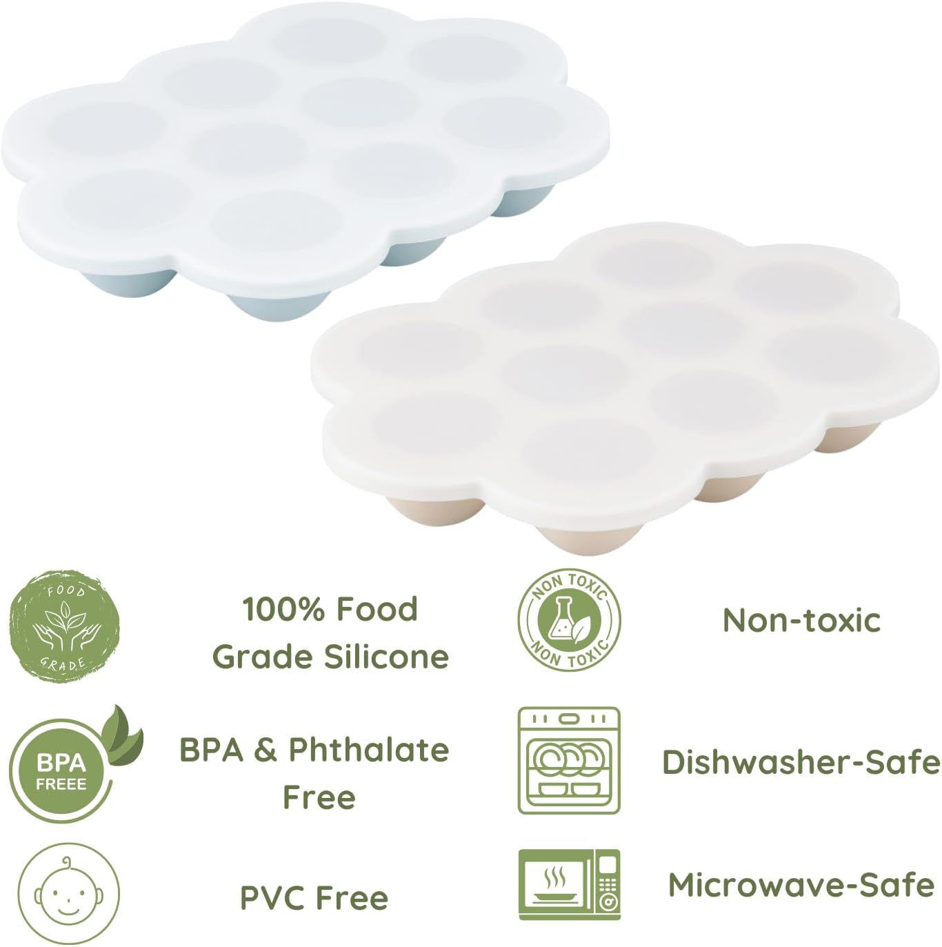 PandaEar 2 Pack Baby Food Freezer Tray with Lids, Silicone Baby Food Storage Container for Homemade Baby Food, Fruit, Purees and Breastmilk (Blue/Tan)