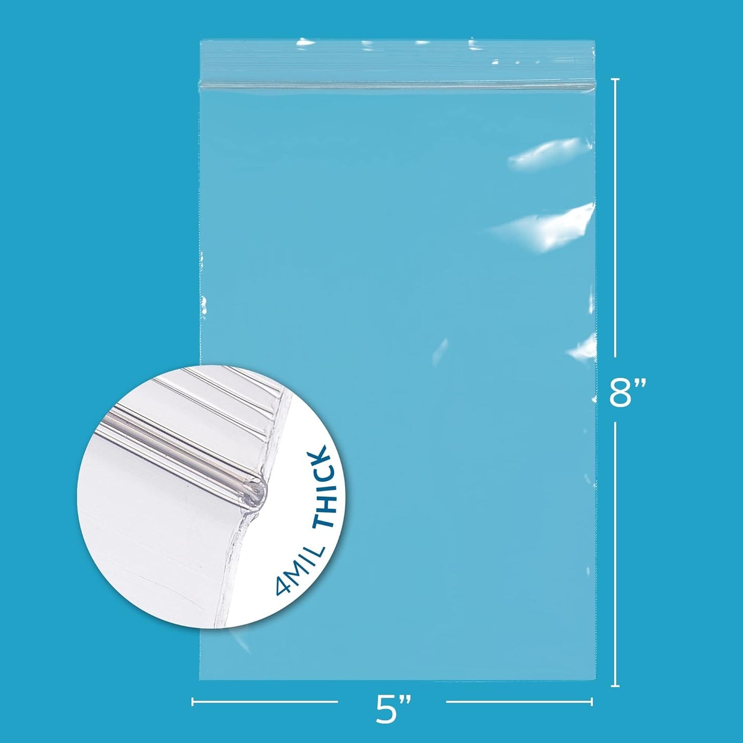 CLEAR PLASTIC RECLOSABLE ZIP BAGS - Bulk GPI Pack Of 100 5" x 8" 4mil Thick Heavy Duty strong & Durable Poly Baggies With Resealable Zipper Lock For Travel, Storage, Packaging & Shipping.