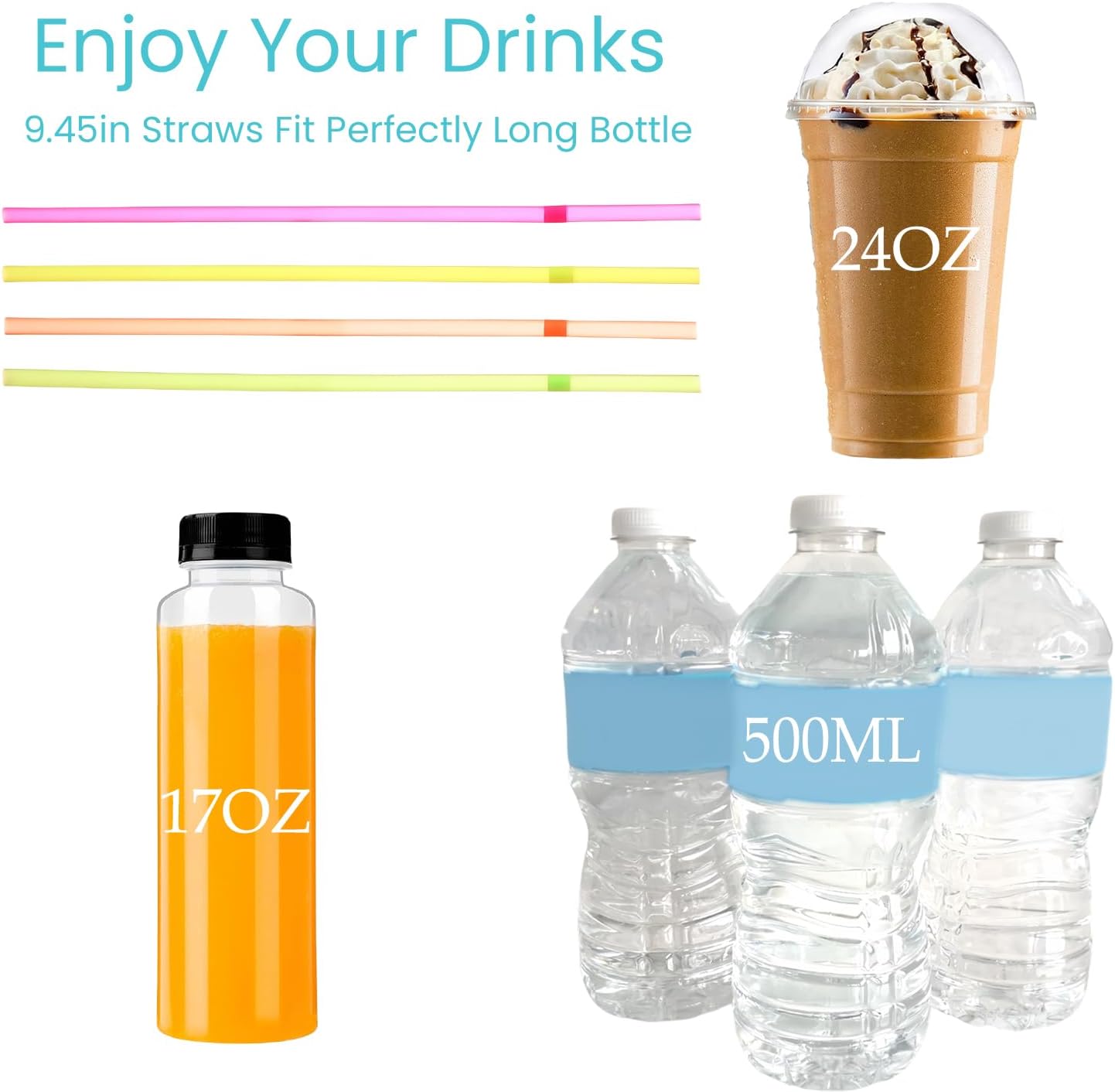 [Honest ECO ] 9.45inch Flexible Plastic Straws Extra Long Bendy Straws Prefer for Tall Glassees/Water Tumbler/Bottled Drinks/All Hot or Cold Low Viscosity Drinks (Neon)