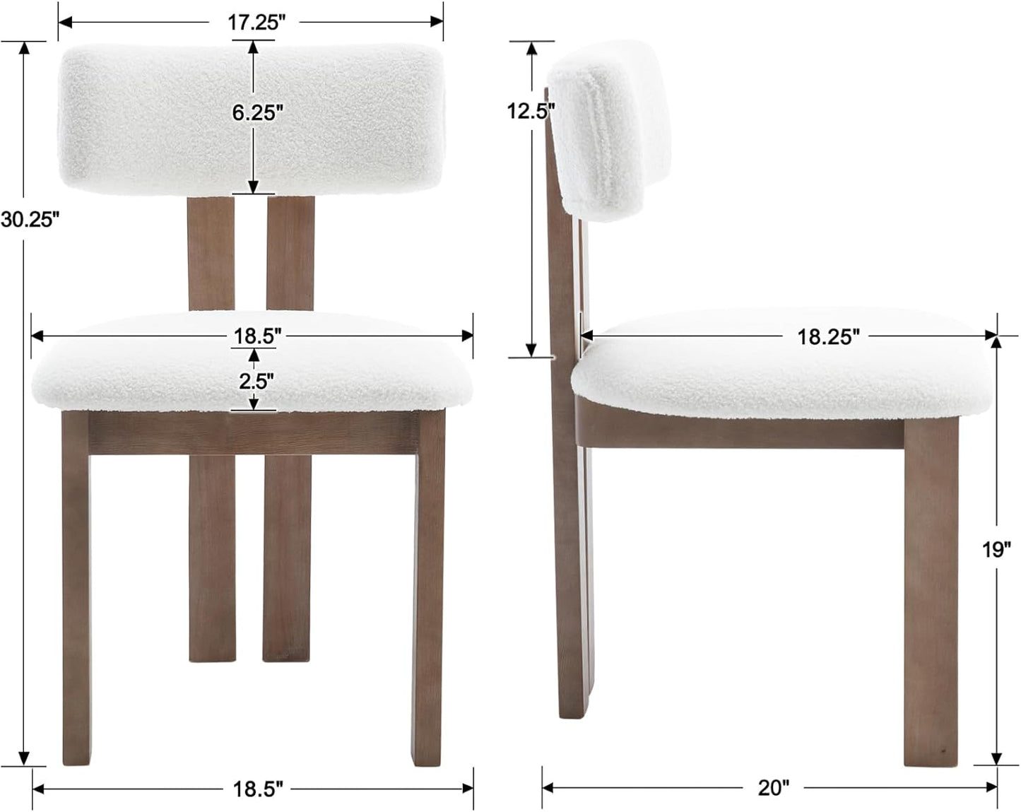 chairus Dining Chairs Set of 2 Faux Fur Diner Chairs Wood Chairs for Kitchen and Dining Room, White