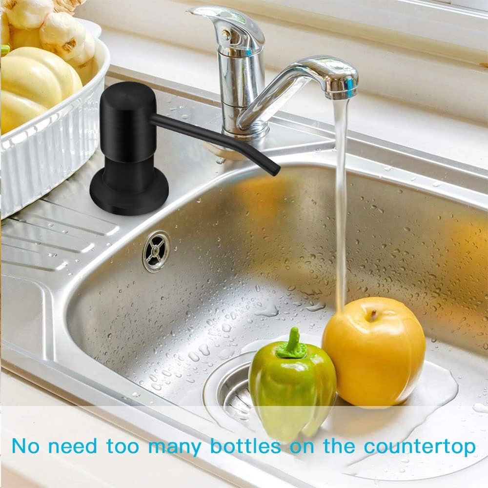 Dish Soap Dispenser for Kitchen Sink, Countertop Sink Soap Dispenser Water Pump with 47” No-Spill Extension Tube Kit Design for Kitchen Bathroom, Easy to Press, No More Refills （Black）