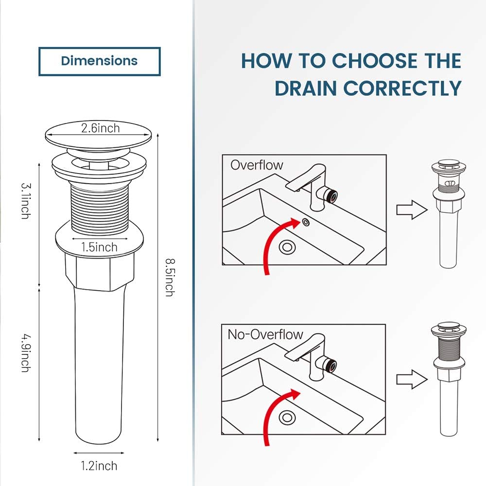 Pop Up Drain, Bathroom Faucet Vessel Vanity Sink Drain Stopper, Built-in Anti-Clogging Strainer, Without Overflow Matt Black,Fits Standard American Drain Hole(1-1/2" to 1-3/4") RWF082G
