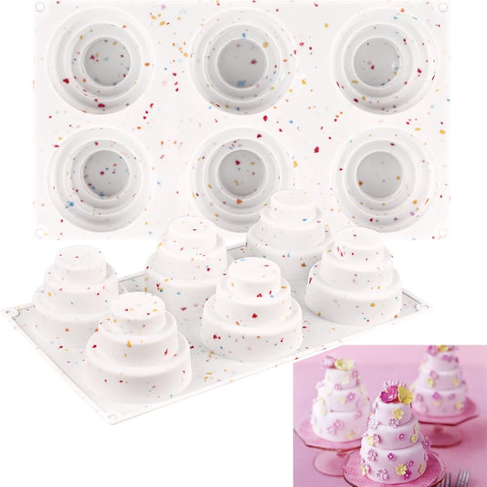Sakolla 2 Pack 3 Tier Mini Cake Molds, BPA Free 6 Cavity Silicone Cakepop Molds Shapes for Baking Cake Pop, Cakesicle, Brownie and Mousse (Confetti)