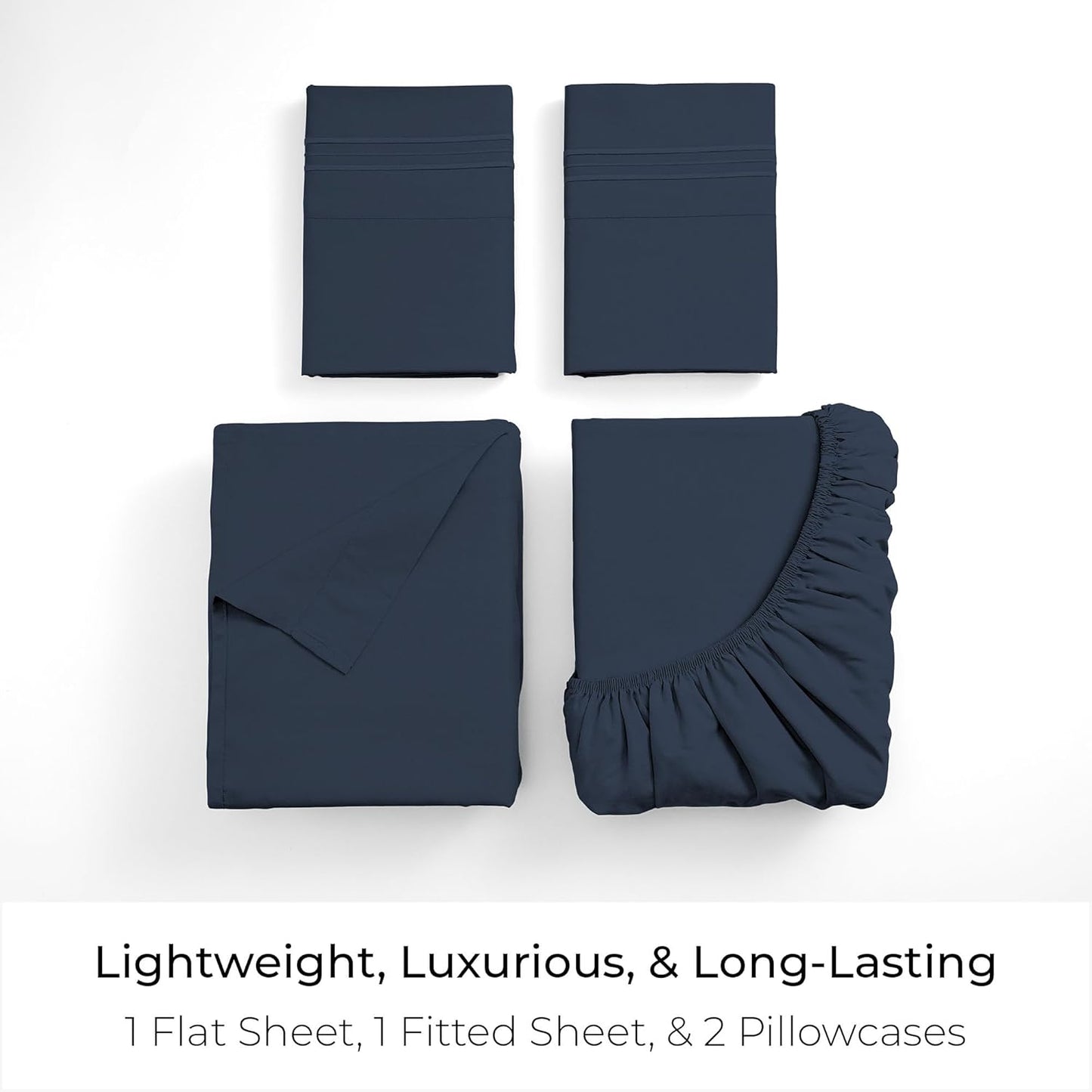 Mellanni King Sheets Set - 4 PC Iconic Collection Bedding - Hotel Luxury, Extra Soft, Cooling Bed Sheets - Wrinkle, Fade, Stain Resistant (King, Navy Blue)