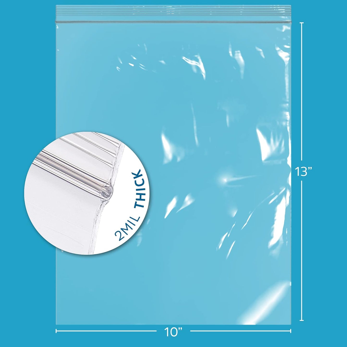GPI Pack Of 200, 10" x 13" CLEAR PLASTIC RECLOSABLE ZIP BAGS - Bulk 2 mil Thick Strong & Durable Poly Baggies With Resealable Zip Top Lock For Travel, Storage, Packaging & Shipping
