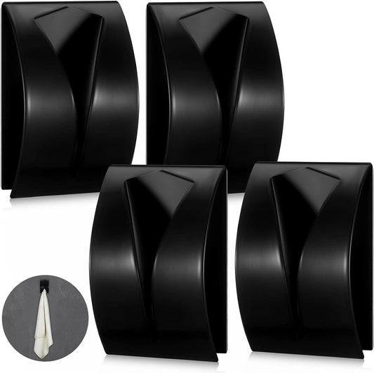 Boao 4 Pcs Self Adhesive Towel Hook Holder Grabber Stainless Steel Kitchen Dish Towel Hook Wall Mount Non Drilling Hangers Rack Hand Tea Holders for Bathroom Accesories Kitchen Gadgets (Black)
