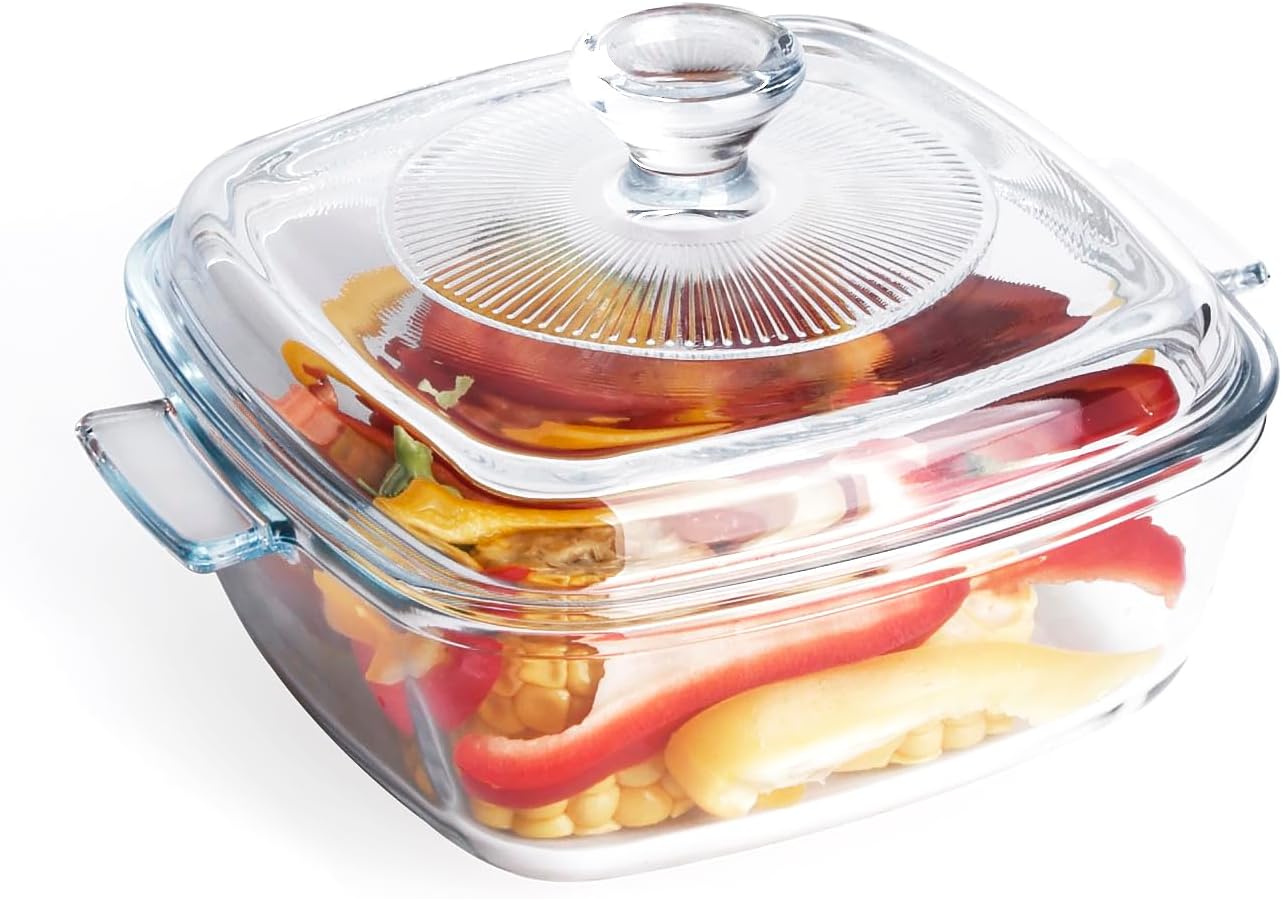 Clear Square Glass Casserole With Lid, Baking Dish With Cover, for Oven, Freezer and Dishwasher Safe (0.8-Quart Square)