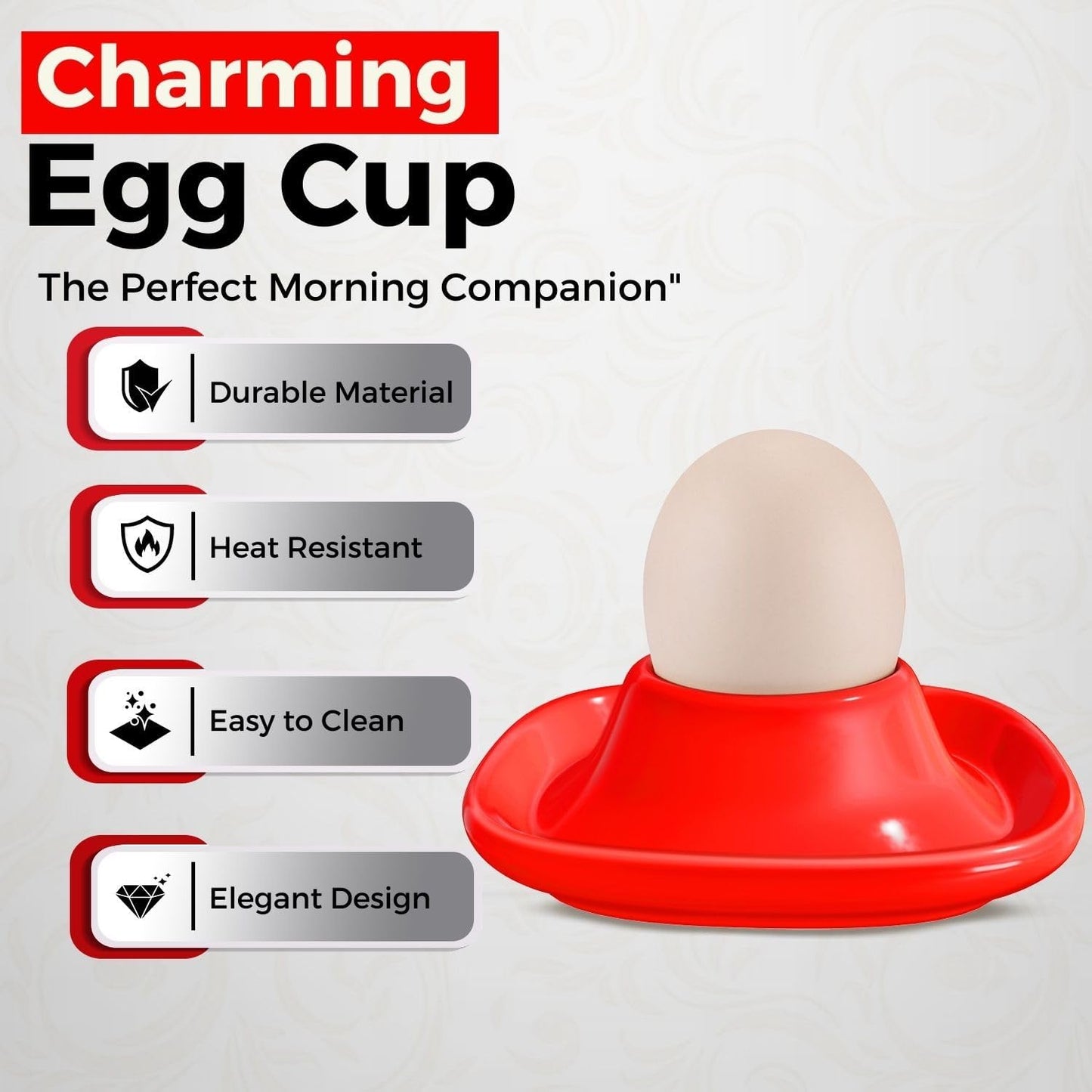 Flexzion Egg Cups for Soft Boiled Eggs - Set of 6 Ceramic Egg Holder - Stackable Egg Coddler Cups with Base for Serving, Breakfast, Brunch - Kitchen Table Decor, Red