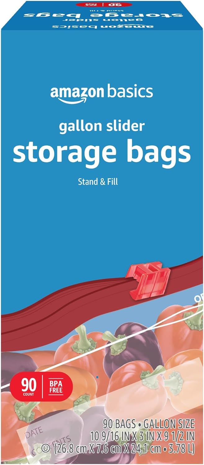 Amazon Basics Slider Gallon Food Storage Bags, BPA Free, 90 Count