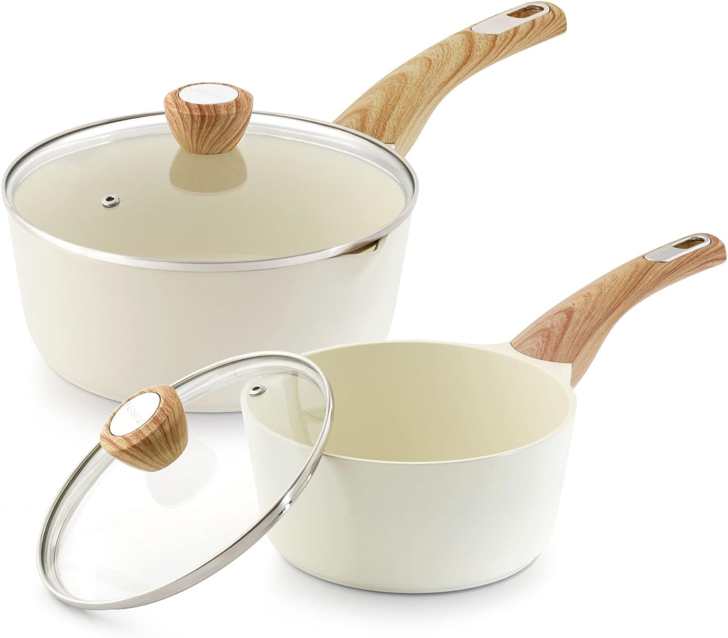 SENSARTE 2.0 & 3.0 Quart Ceramic Sauce Pan Sets with Lid, Cooking Pots Set, Nonstick Saucepan Set with Pour Spout, Small Kitchen Pot, Non toxic Saucepot, Induction Comptable, PFOA PTFE PFAS Free