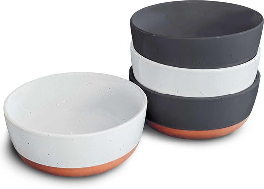 Mora Ceramic Flat Bowls Set of 4-25 oz- For Soup, Salad, Rice, Cereal, Breakfast, Dinner, Serving, Oatmeal, etc - Microwave, Dishwasher and Oven Safe Bowl for Eating and Kitchen- Vanilla & Charcoal