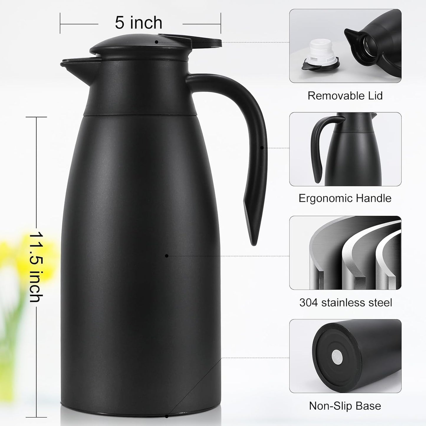 70 oz Thermal Coffee Carafe, Updated 2 PCS Insulated Stainless Steel Coffee Carafes for Keeping Hot Coffee & Water Hot Beverage-12Hours, Double Walled Vacuum Coffee Carafe（Blue+Blue)