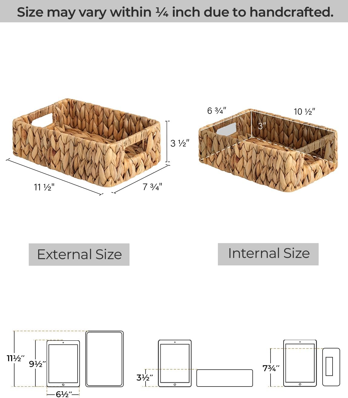 StorageWorks Water Hyacinth Baskets, Small Wicker Baskets for Organizing in Kitchen and Bathroom, 2-Pack