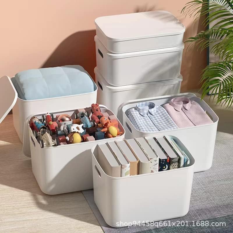 Set Of 6 Plastic Storage Bins With Lids,Versatile Kitchen Pantry Organization and Storage,for Plastic Storage Container Under Bed,Under Sink Bathroom Organizer (White, 4 Medium+2Small)