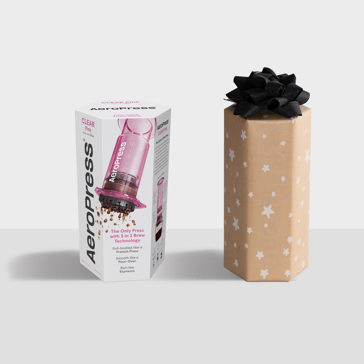 AeroPress Clear Pink Coffee Press – 3 In 1 Brew Method Combines French Press, Espresso, Full Bodied Coffee Without Grit or Bitterness, Small Portable Coffee Maker for Camping & Travel, Pink