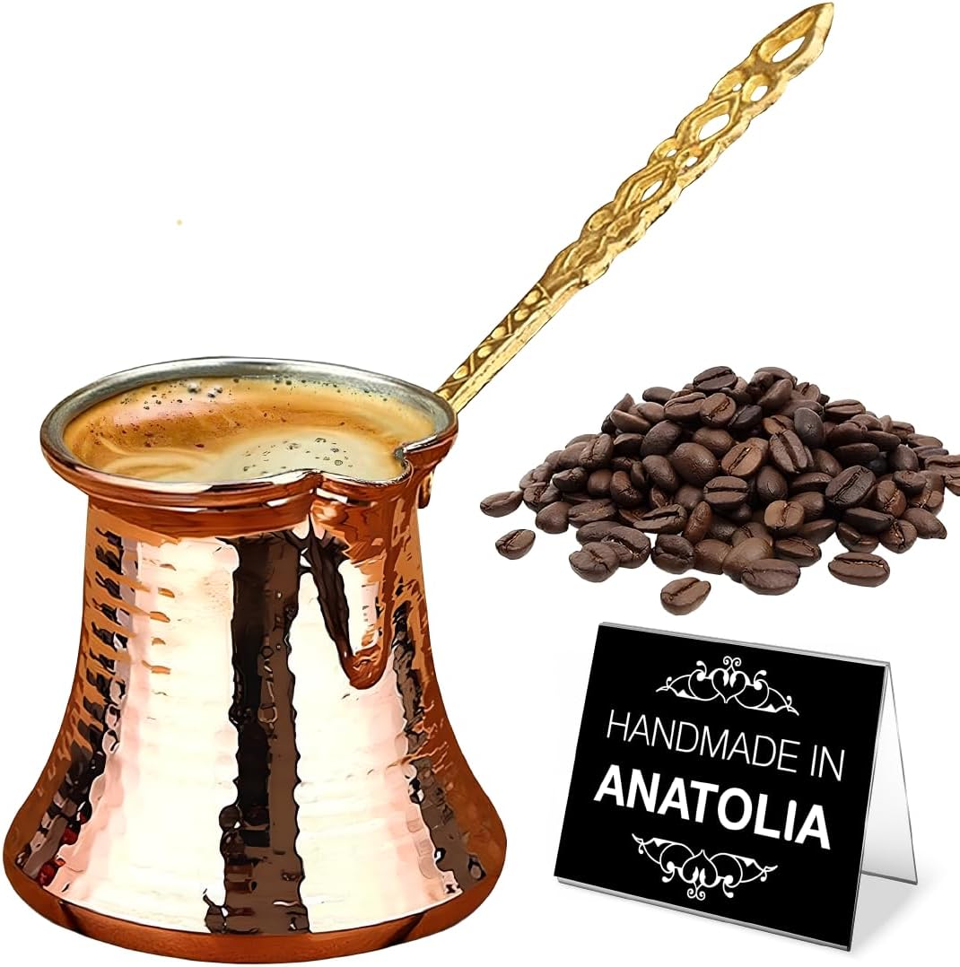 Hakan Turkish Coffee Pot | Stove Top Water Boiler, Coffee Maker, Butter, Chocolate & Milk Warmer | Even and Quick Heat with Handcrafted Copper Material | Coffee Gifts Idea, 8.3 Oz (245 cc)