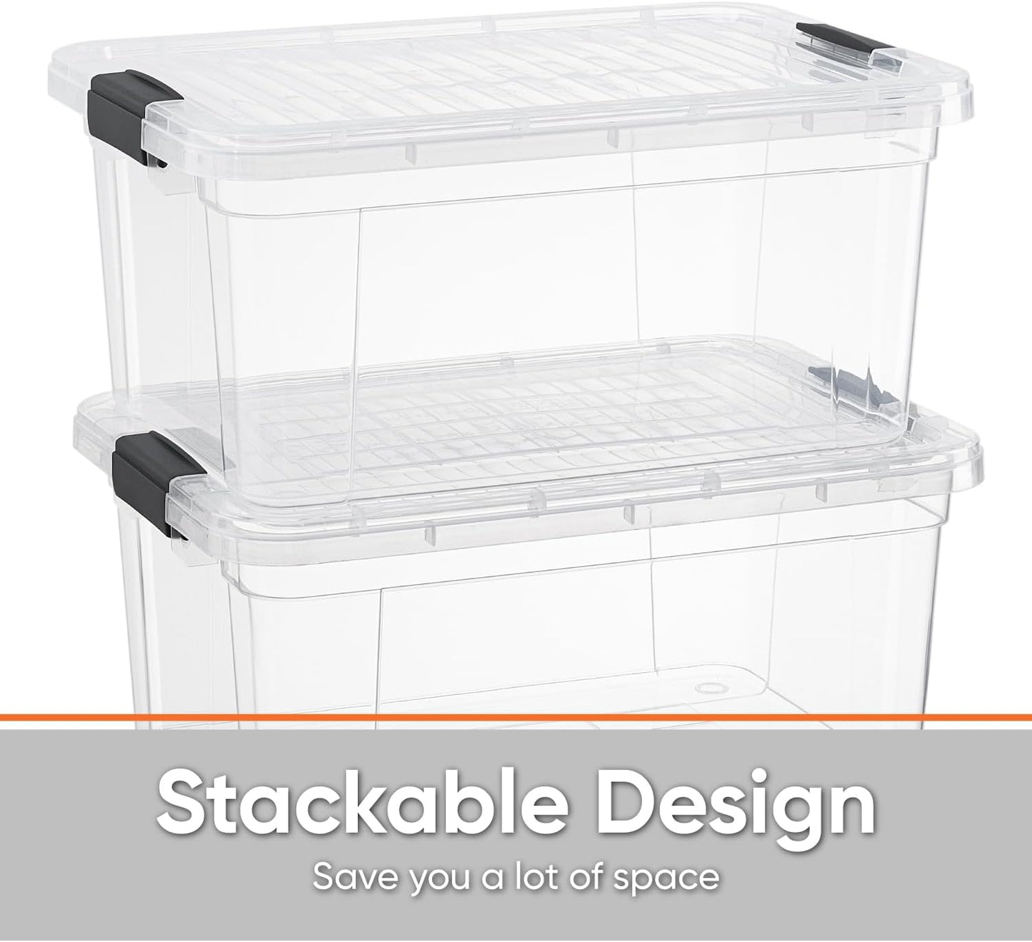 Superio Clear Storage Boxes with Lids, 2 Quart Plastic Container Bins for Organizing, Stackable Crates, BPA Free, Non Toxic, Odor Free, Organizers for Home, Office and Dorm, 4 Pack