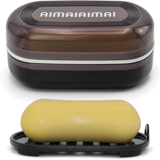 Travel Soap Container, Leakproof Soap Box, Travel Soap Holder with Removable Draining Layer, Portable Soap Case for Traveling, Camping, Gym (Black)
