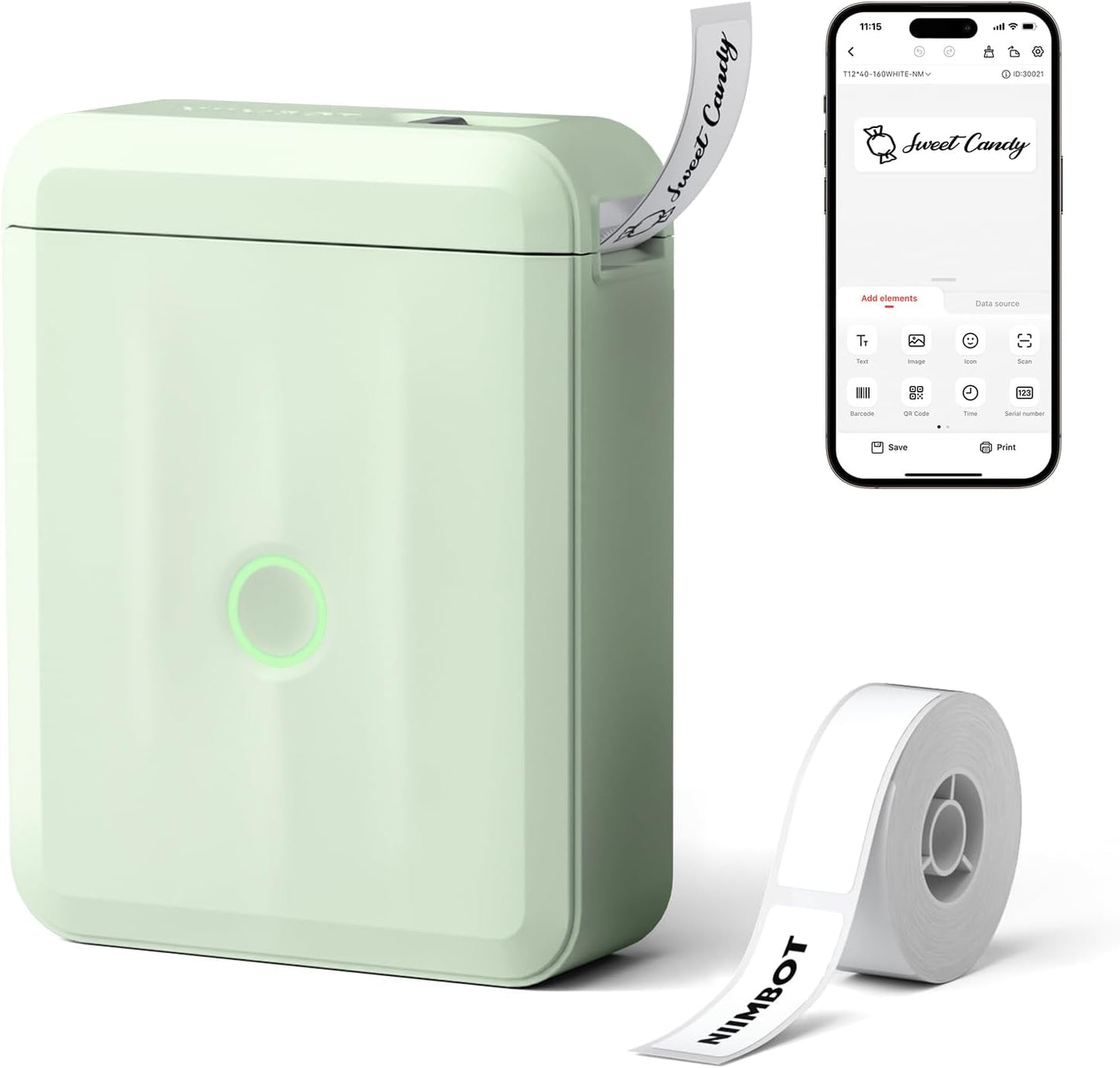 NIIMBOT D110 Upgraded Version Mini Label Maker Machine with Tape, Portable Bluetooth Thermal Printer, Sticker Labeler with Multiple Templates for Office Organization Home Kitchen School, Green