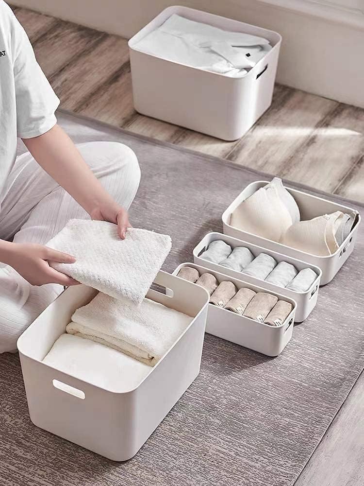 Set Of 6 Plastic Storage Bins With Lids,Versatile Kitchen Pantry Organization and Storage,for Plastic Storage Container Under Bed,Under Sink Bathroom Organizer (White, 4 Medium+2Small)